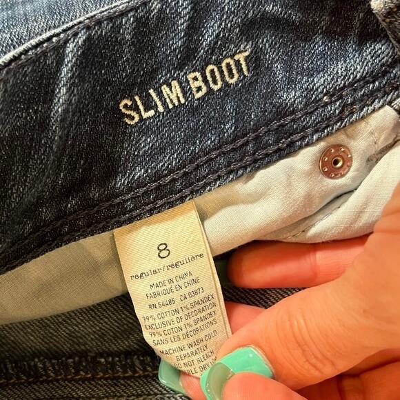 American Eagle Slim Boot Stretch Jeans Womens Size 8 Blue Dark Wash Whiskered - Picture 4 of 11